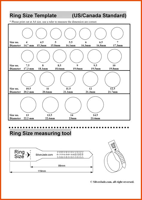 ring size chart with ruler